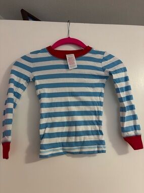 Mini Boden Blue & White Striped Long-Sleeve Tee with Red Trim